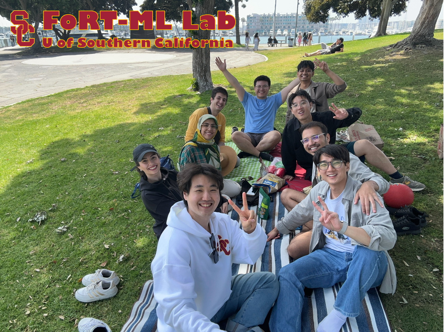 My research group on a group outing by the water at USC
